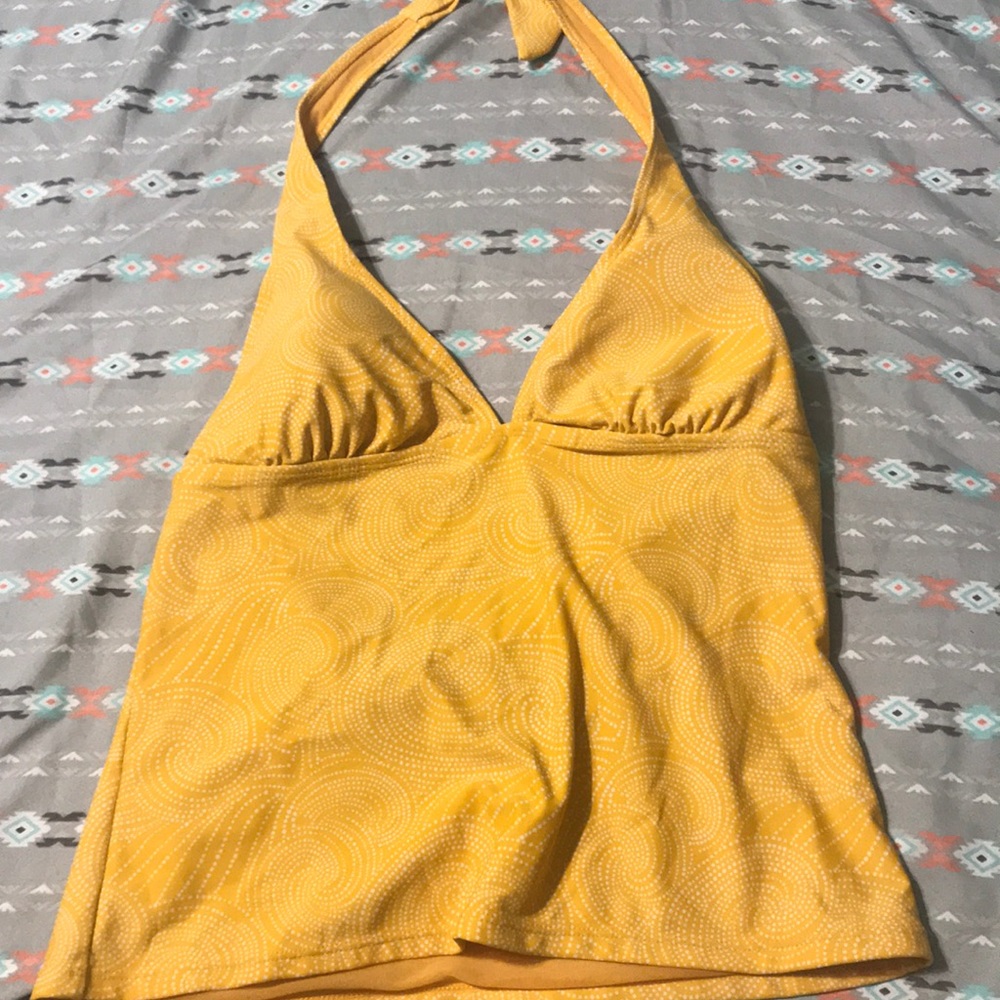Large Yellow & White Polka-Dot Swirl Swimsuit Top